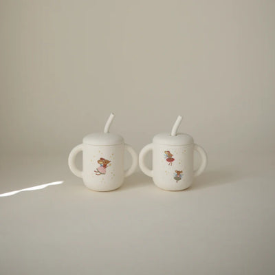 Copo Infantil Mushie Com Alças e Canudo Fairy Mice - Alças Anti-Derrapantes